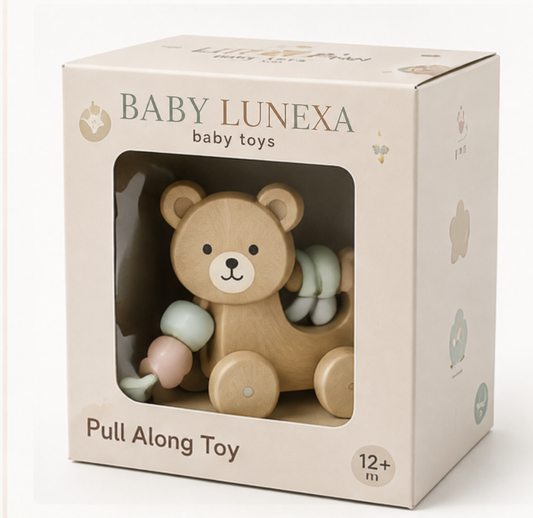 Baby Lunexa Wooden Bear Pull Along Toy with Beads – 12+ Months