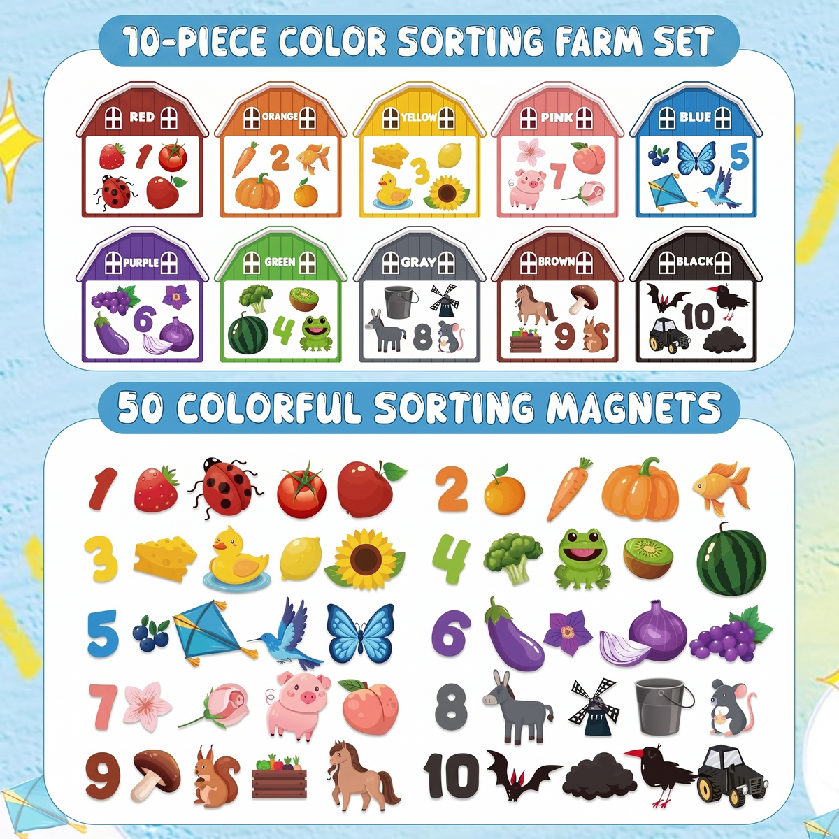 Farm Fridge Magnets Learning Set for Kids