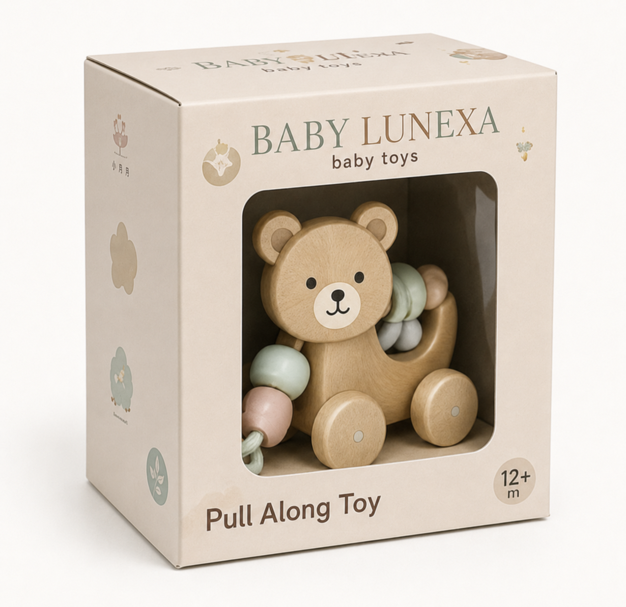 Baby Lunexa Wooden Bear Pull Along Toy with Beads – 12+ Months