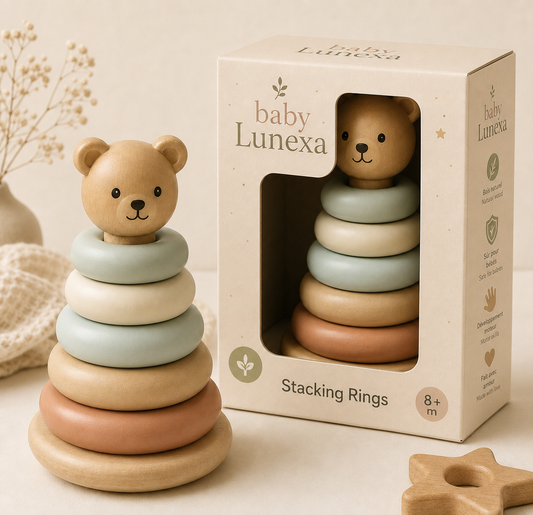 Baby Lunexa Wooden Bear Stacking Rings Toy – 8+ Months