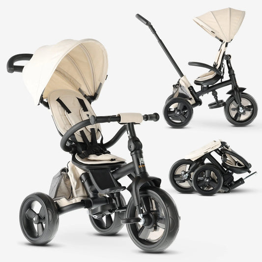 Explorer Luxe Tricycle with push bar - Foldable with basket cream