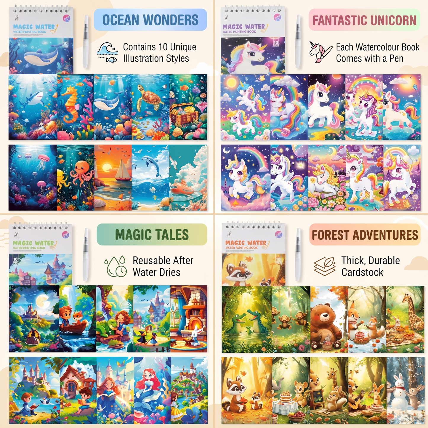 Magic Reusable Water Colouring Book for Kids