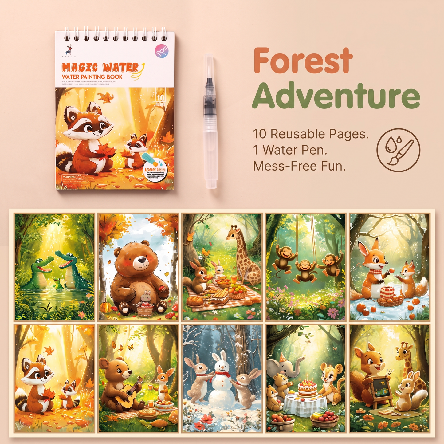 Magic Reusable Water Colouring Book for Kids