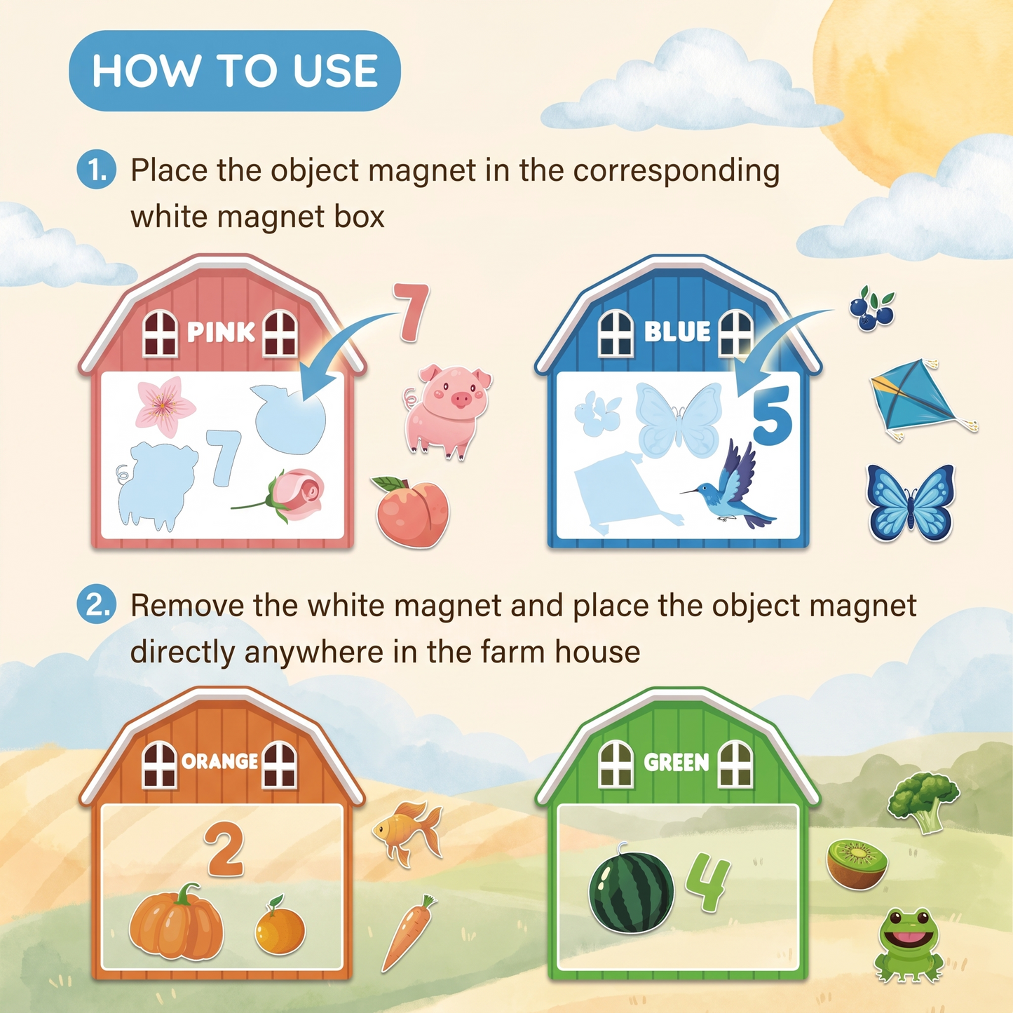Farm Fridge Magnets Learning Set for Kids