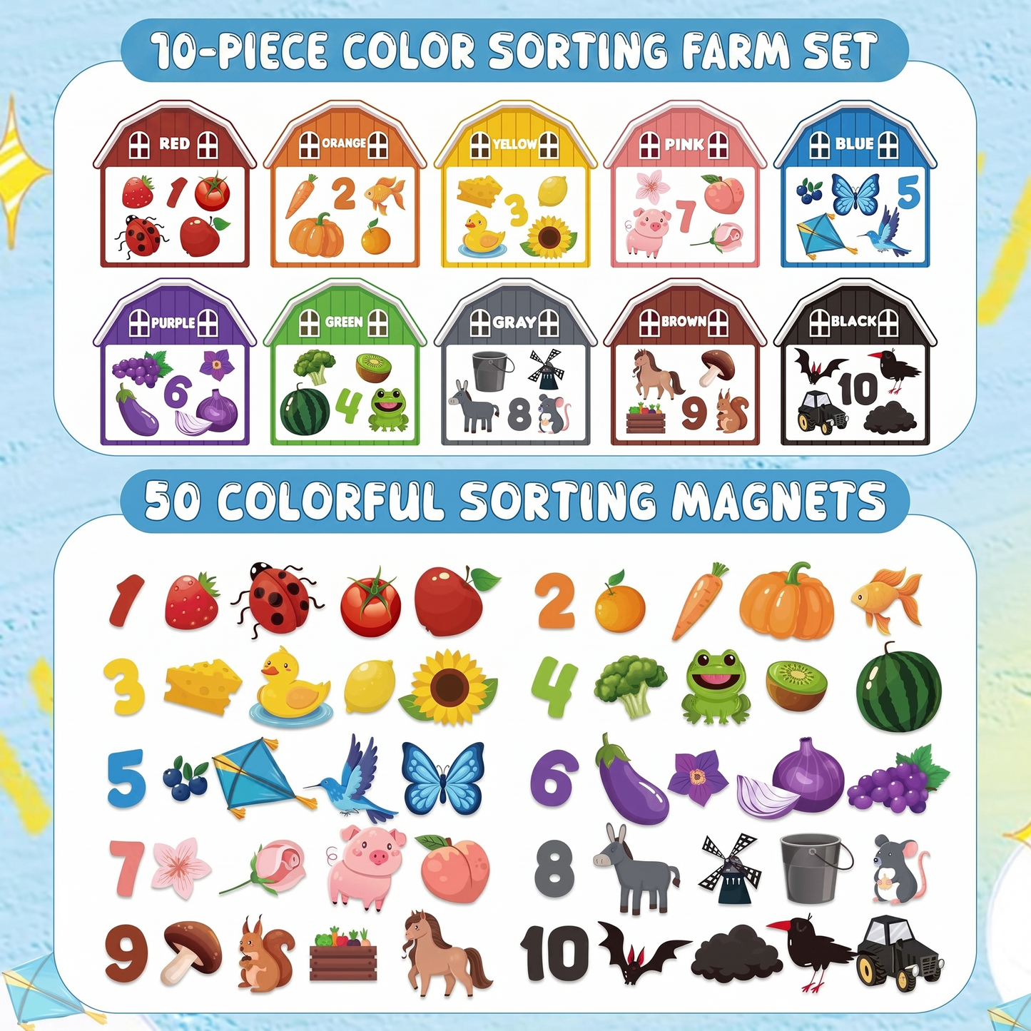 Farm Fridge Magnets Learning Set for Kids